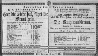 Theaterzettel (Oper und Burgtheater in Wien) 18410107 Seite: 1