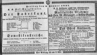 Theaterzettel (Oper und Burgtheater in Wien) 18410108 Seite: 1