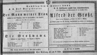 Theaterzettel (Oper und Burgtheater in Wien) 18410109 Seite: 1