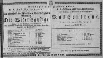 Theaterzettel (Oper und Burgtheater in Wien) 18410111 Seite: 1