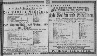 Theaterzettel (Oper und Burgtheater in Wien) 18410112 Seite: 1