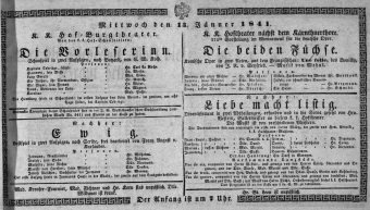 Theaterzettel (Oper und Burgtheater in Wien) 18410113 Seite: 1