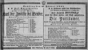 Theaterzettel (Oper und Burgtheater in Wien) 18410116 Seite: 1