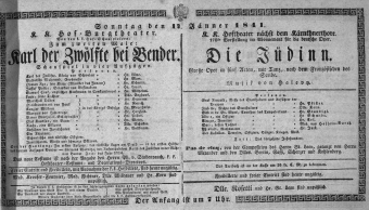 Theaterzettel (Oper und Burgtheater in Wien) 18410117 Seite: 1