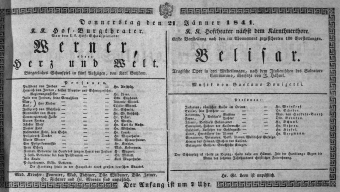 Theaterzettel (Oper und Burgtheater in Wien) 18410121 Seite: 1