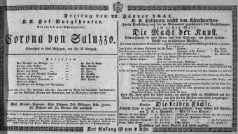 Theaterzettel (Oper und Burgtheater in Wien) 18410122 Seite: 1