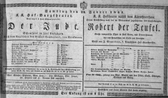 Theaterzettel (Oper und Burgtheater in Wien) 18410123 Seite: 1