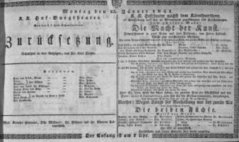 Theaterzettel (Oper und Burgtheater in Wien) 18410125 Seite: 1