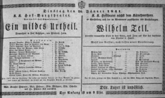 Theaterzettel (Oper und Burgtheater in Wien) 18410126 Seite: 1
