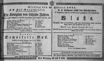 Theaterzettel (Oper und Burgtheater in Wien) 18410129 Seite: 1