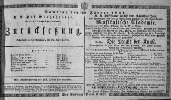 Theaterzettel (Oper und Burgtheater in Wien) 18410130 Seite: 1