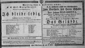 Theaterzettel (Oper und Burgtheater in Wien) 18410201 Seite: 1