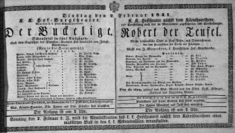 Theaterzettel (Oper und Burgtheater in Wien) 18410202 Seite: 1