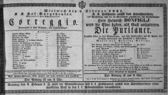 Theaterzettel (Oper und Burgtheater in Wien) 18410203 Seite: 1