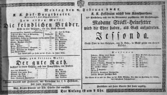 Theaterzettel (Oper und Burgtheater in Wien) 18410208 Seite: 1