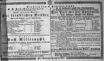 Theaterzettel (Oper und Burgtheater in Wien) 18410209 Seite: 1