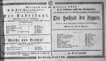 Theaterzettel (Oper und Burgtheater in Wien) 18410210 Seite: 1