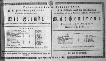 Theaterzettel (Oper und Burgtheater in Wien) 18410211 Seite: 1