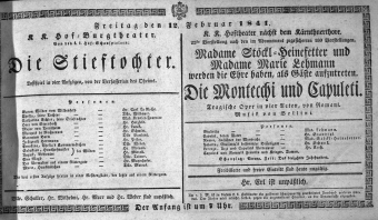 Theaterzettel (Oper und Burgtheater in Wien) 18410212 Seite: 1