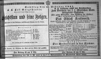 Theaterzettel (Oper und Burgtheater in Wien) 18410213 Seite: 1
