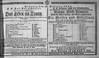 Theaterzettel (Oper und Burgtheater in Wien) 18410214 Seite: 1