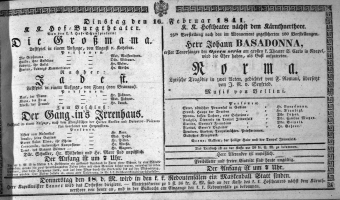Theaterzettel (Oper und Burgtheater in Wien) 18410216 Seite: 1
