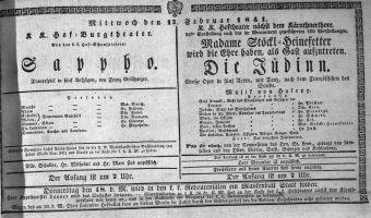 Theaterzettel (Oper und Burgtheater in Wien) 18410217 Seite: 1