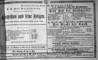 Theaterzettel (Oper und Burgtheater in Wien) 18410218 Seite: 1