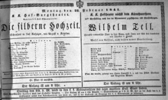 Theaterzettel (Oper und Burgtheater in Wien) 18410222 Seite: 1