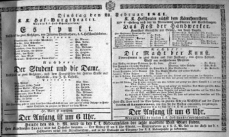 Theaterzettel (Oper und Burgtheater in Wien) 18410223 Seite: 1