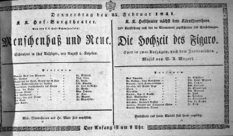Theaterzettel (Oper und Burgtheater in Wien) 18410225 Seite: 1