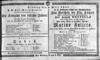Theaterzettel (Oper und Burgtheater in Wien) 18410302 Seite: 1