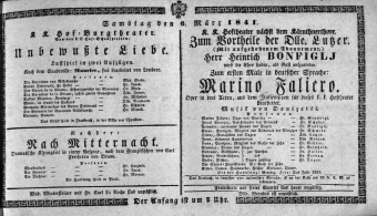 Theaterzettel (Oper und Burgtheater in Wien) 18410306 Seite: 1