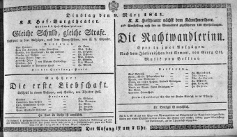 Theaterzettel (Oper und Burgtheater in Wien) 18410309 Seite: 1