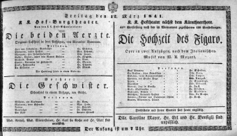 Theaterzettel (Oper und Burgtheater in Wien) 18410312 Seite: 1