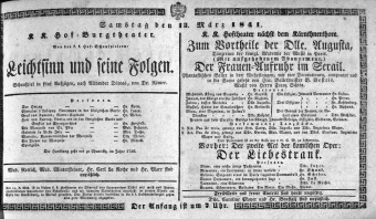 Theaterzettel (Oper und Burgtheater in Wien) 18410313 Seite: 1