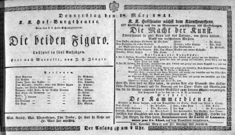 Theaterzettel (Oper und Burgtheater in Wien) 18410318 Seite: 1