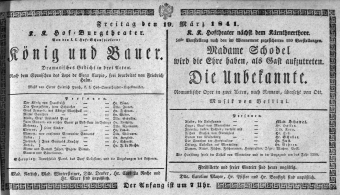 Theaterzettel (Oper und Burgtheater in Wien) 18410319 Seite: 1