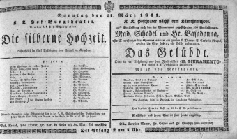 Theaterzettel (Oper und Burgtheater in Wien) 18410321 Seite: 1