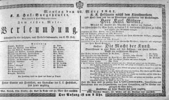 Theaterzettel (Oper und Burgtheater in Wien) 18410322 Seite: 1