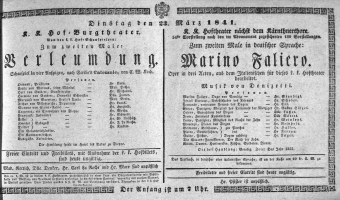 Theaterzettel (Oper und Burgtheater in Wien) 18410323 Seite: 1