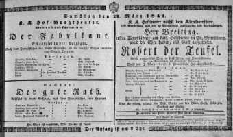 Theaterzettel (Oper und Burgtheater in Wien) 18410327 Seite: 1
