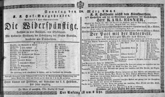Theaterzettel (Oper und Burgtheater in Wien) 18410328 Seite: 1