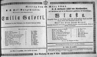 Theaterzettel (Oper und Burgtheater in Wien) 18410329 Seite: 1