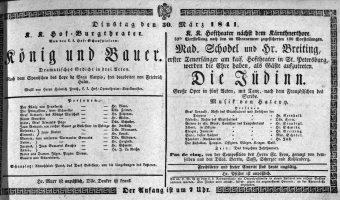 Theaterzettel (Oper und Burgtheater in Wien) 18410330 Seite: 1
