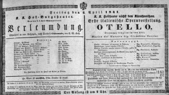Theaterzettel (Oper und Burgtheater in Wien) 18410402 Seite: 1