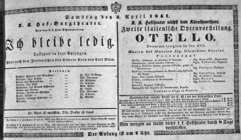Theaterzettel (Oper und Burgtheater in Wien) 18410403 Seite: 1