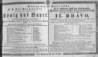 Theaterzettel (Oper und Burgtheater in Wien) 18410412 Seite: 1