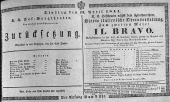 Theaterzettel (Oper und Burgtheater in Wien) 18410413 Seite: 1