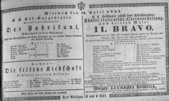 Theaterzettel (Oper und Burgtheater in Wien) 18410414 Seite: 1